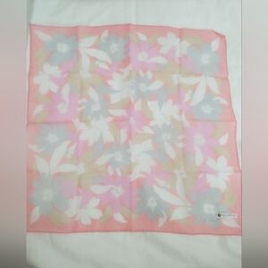 VTG 80'S PIERRE BALMAIN PINK FLORAL COTTON GRAPHIC 16" SCARF HANDKERCHIEF